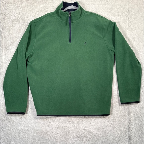 Nautica Mens XL Green Fleece Pullover 1/4 Zip Mock Neck Sweater Gorpcore Outdoor - Picture 1 of 7